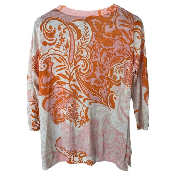 Talbots Paisley Slub Cotton V-Neck Floral Sweater Size Large - Picture 3 of 6